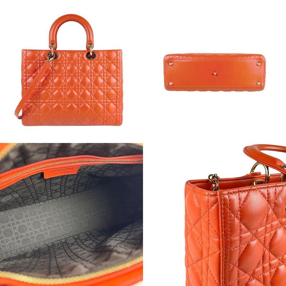 Christian Dior Lady 2way Shoulder Bag lambskin orange gold - Picture 3 of 5